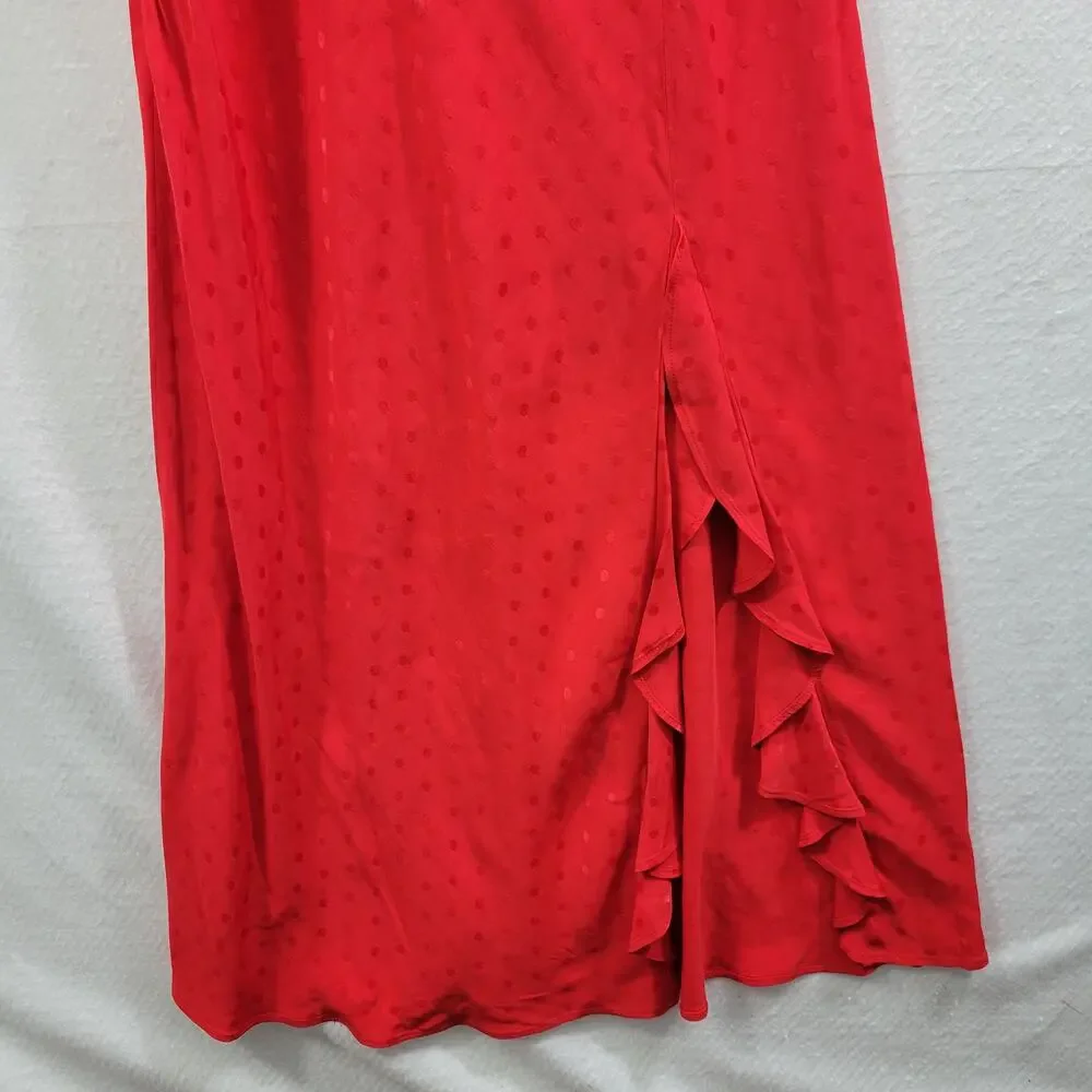 Zara Jacquard Dot Red Spaghetti Strap Front Slit With Ruffle Dress Size M 3825 - Picture 2 of 5